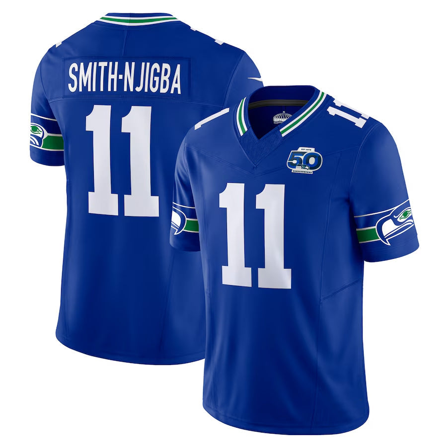 Kieara S.Seahawks #11 Jaxon Smith-Njigba Player Royal 50th Season Vapor F.U.S.E. Limited Stitched Jerseys
