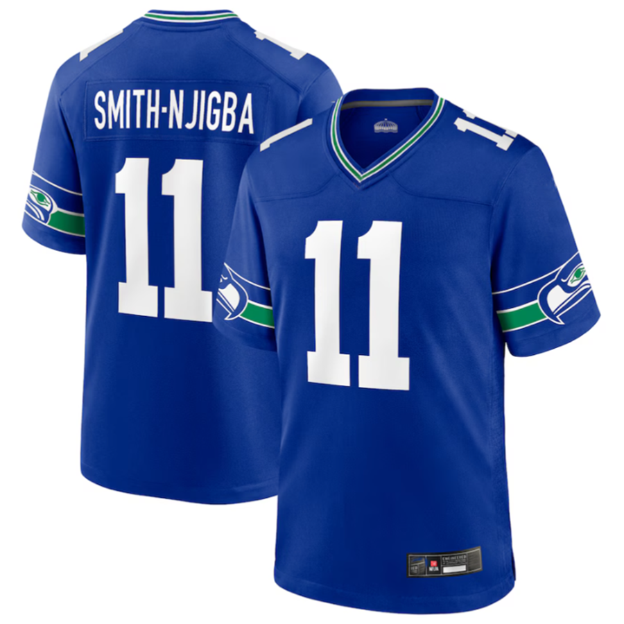 Kieara S.Seahawks #11 Jaxon Smith-Njigba Royal Throwback Player Game Stitched American Stitched Jerseys