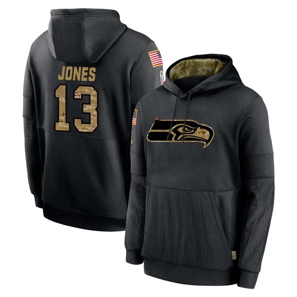 Kieara S.Seahawks #13 Ernest Jones IV Player Black Salute to Service Hoodies Limited Game Stitched Jerseys