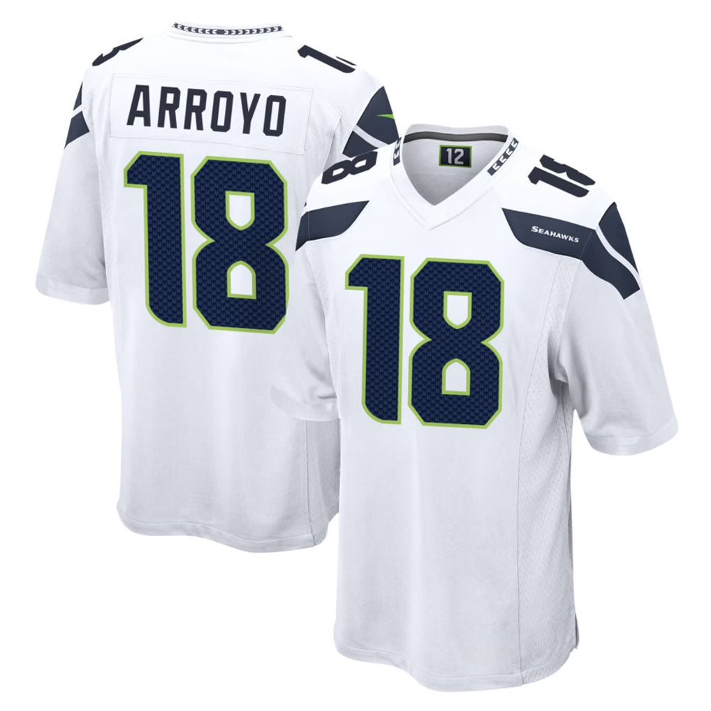 Kieara S.Seahawks #18 Elijah Arroyo Player White Home Game Stitched Jerseys