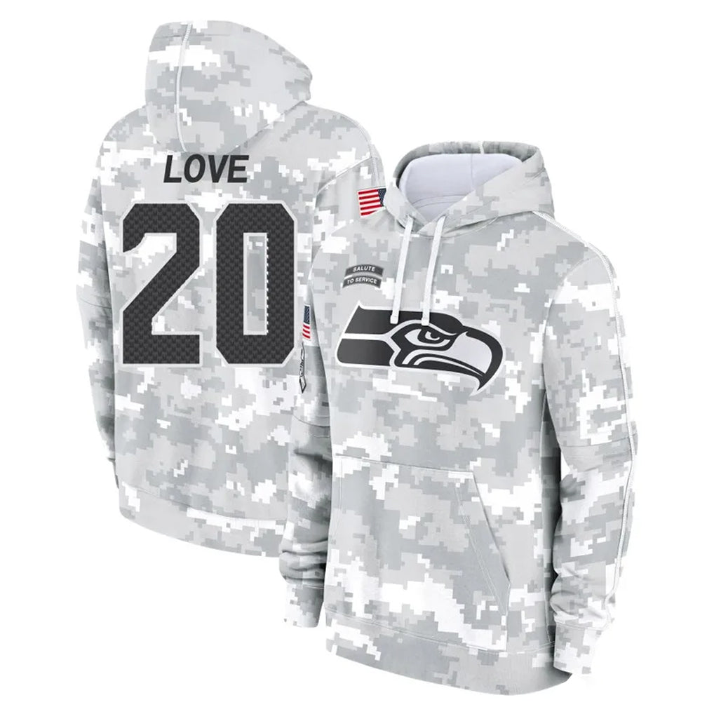 Kieara S.Seahawks #20 Julian Love Player Arctic Camo Limited Salute to Service Pullover Hoodies Game Stitched Jerseys