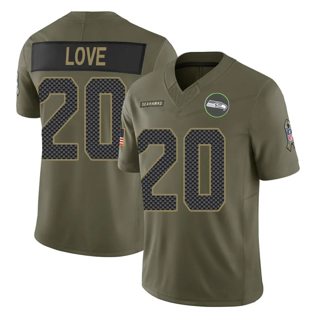 Kieara S.Seahawks #20 Julian Love Player Olive 2025 Salute To Service Limited Home Game Stitched Jerseys