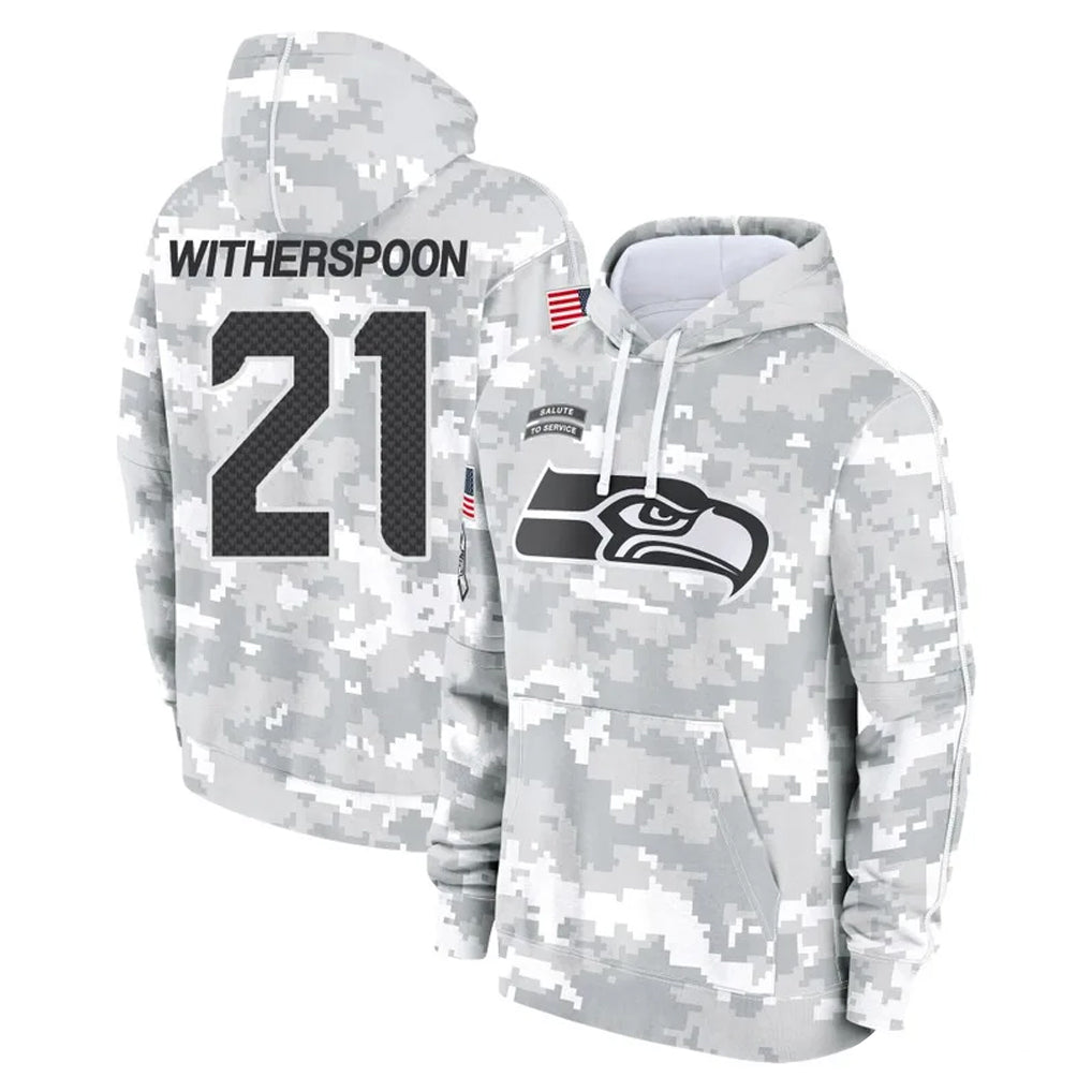 Kieara S.Seahawks #21 Devon Witherspoon Player Arctic Camo Limited Salute to Service Pullover Hoodies Game Stitched Jerseys