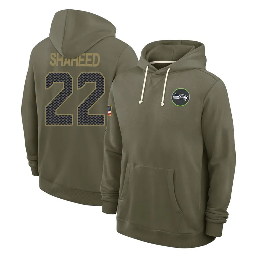 Kieara S.Seahawks #22 Rashid Shaheed Player Olive Salute to Service Pullover Hoodies Limited Stitched Jerseys