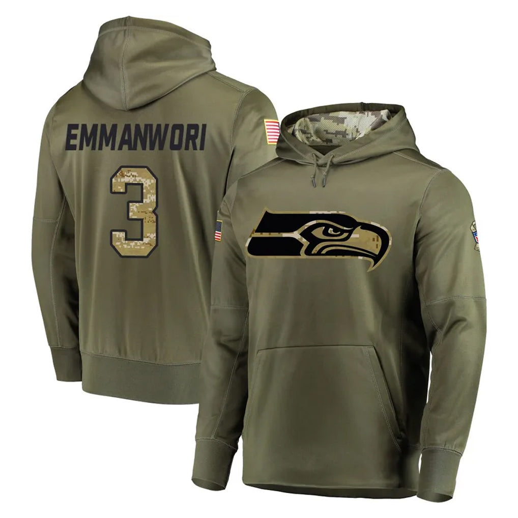 Kieara S.Seahawks #3 Nick Emmanwori Player Olive Salute to Service Pullover Hoodie Home Game Stitched Jerseys