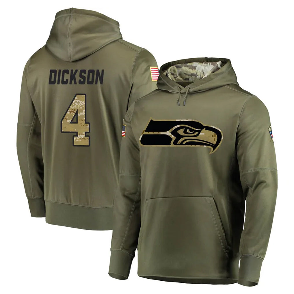 Kieara S.Seahawks #4 Michael Dickson Player Olive Salute to Service Pullover Hoodie Home Game Stitched Jerseys