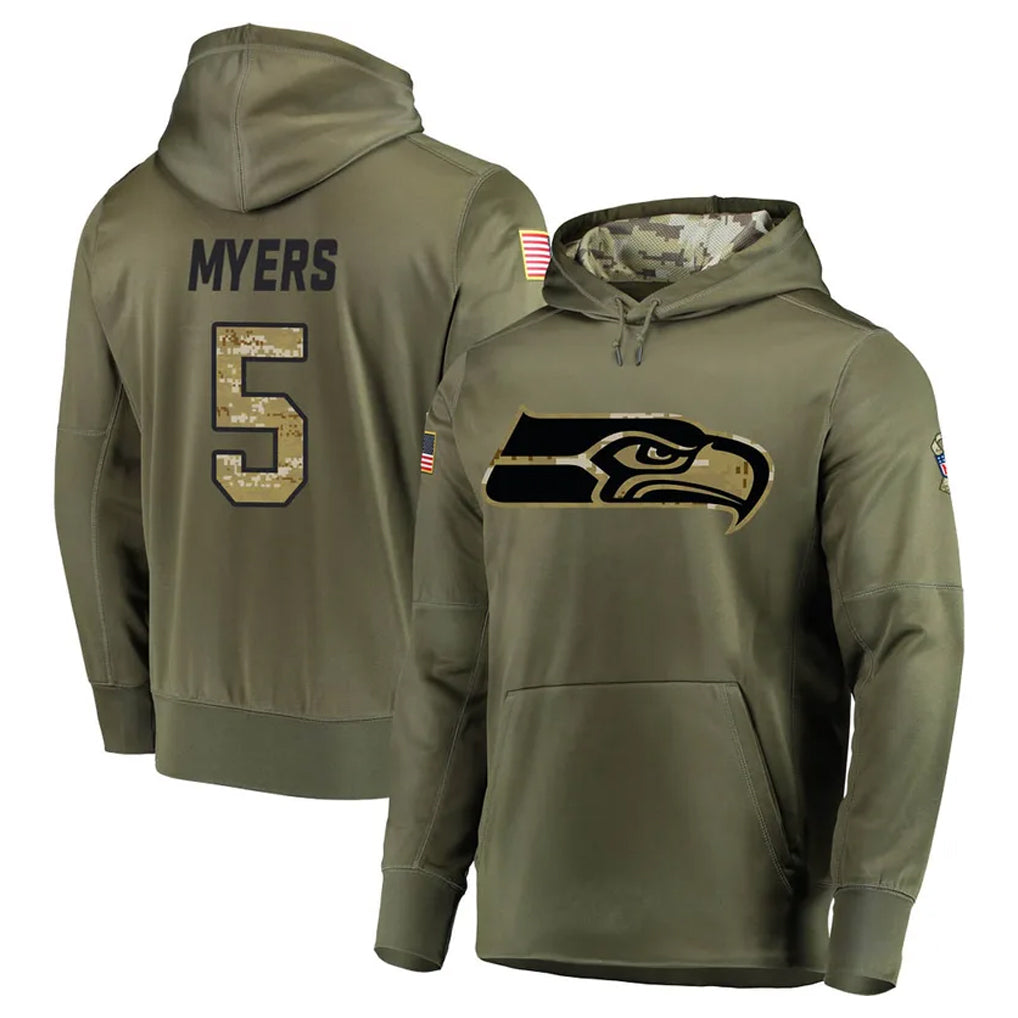 Kieara S.Seahawks #5 Jason Myers Player Olive Salute to Service Pullover Hoodie Home Game Stitched Jerseys