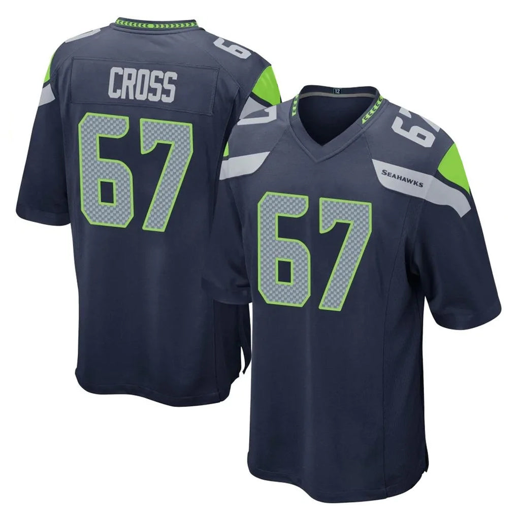 Kieara S.Seahawks #67 Charles Cross Player Navy Home Game Stitched Jerseys