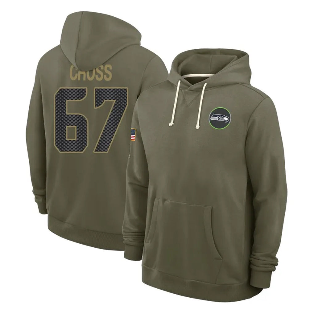 Kieara S.Seahawks #67 Charles Cross Player Olive Salute to Service Pullover Hoodies Limited Stitched Jerseys
