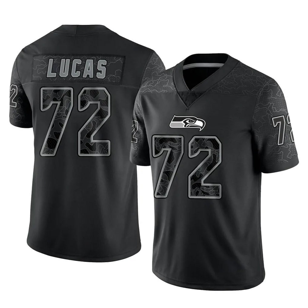 Kieara S.Seahawks #72 Abraham Lucas Player Black Limited Reflective Home Game Stitched Jerseys