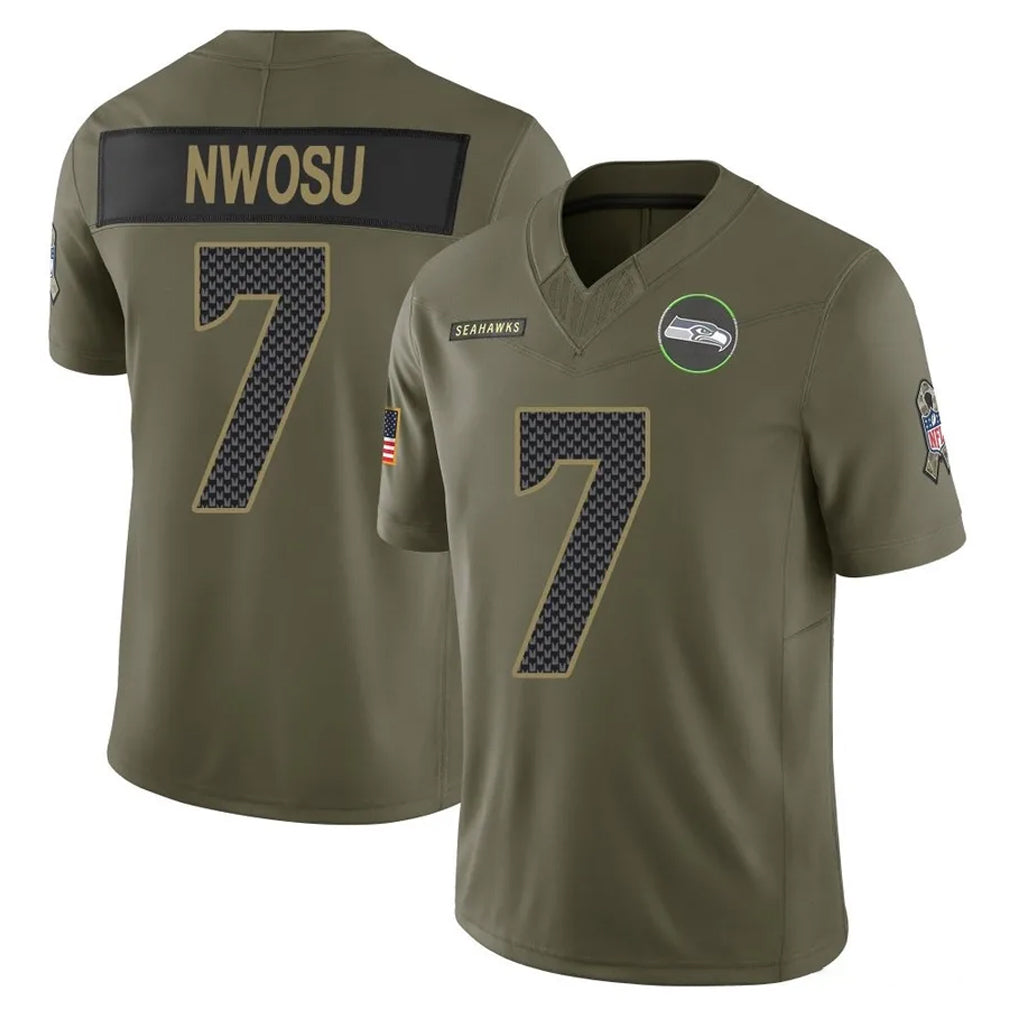 Kieara S.Seahawks #7 Uchenna Nwosu Player Olive 2025 Salute To Service Limited Home Game Stitched Jerseys