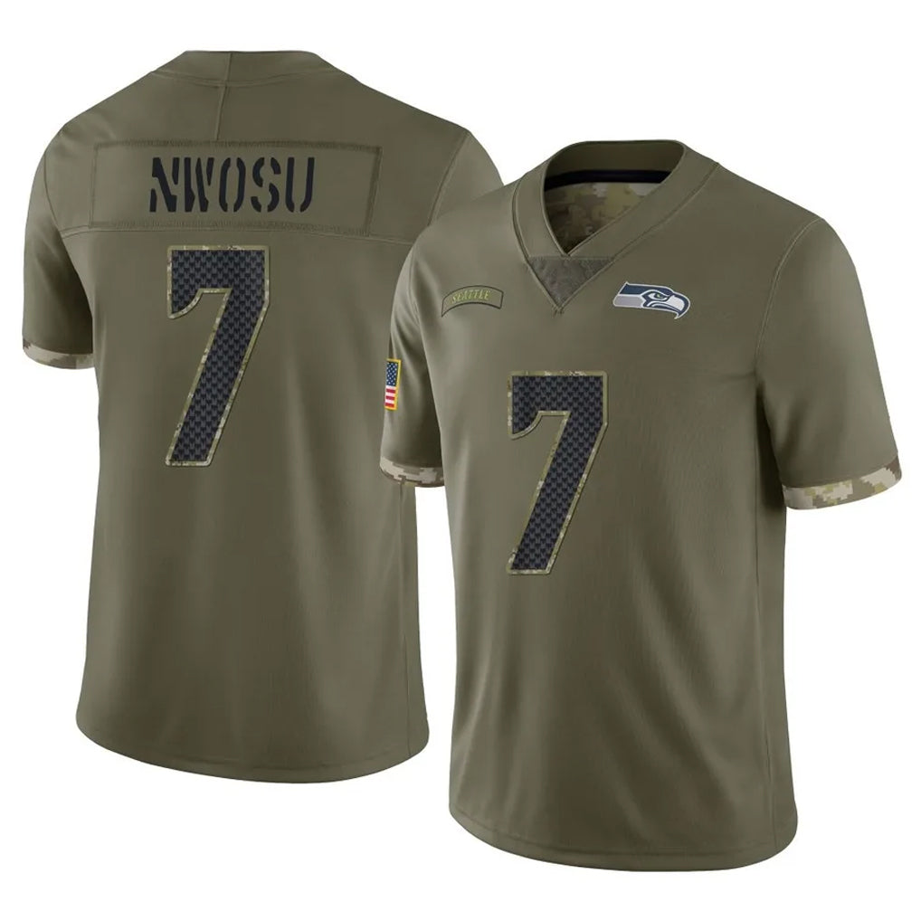 Kieara S.Seahawks #7 Uchenna Nwosu Player Olive Limited Salute To Service Home Game Stitched Jerseys