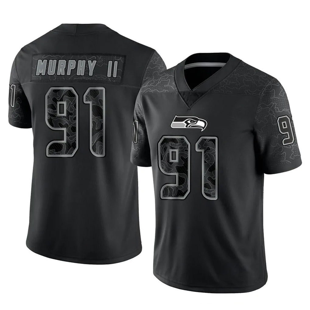 Kieara S.Seahawks #91 Byron Murphy II Player Black Limited Reflective Home Game Stitched Jerseys