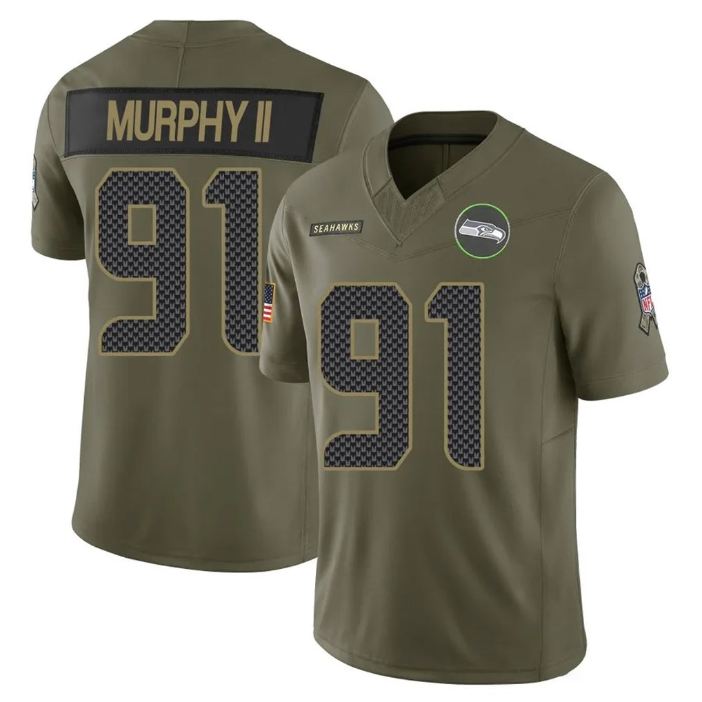 Kieara S.Seahawks #91 Byron Murphy II Player Olive 2025 Salute To Service Limited Home Game Stitched Jerseys