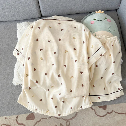 2 Summer Short-Sleeve Cloud Cotton Pajama Set for Women, Comfortable and Trendy, Shorts Suitable for Wearing Outside, Home Wear
