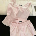 Summer Stripe Sleepwear Women Home Clothes Vest Set Lace Trim Cotton Sleeveless Round Neck Tank Top Shorts 2 Piece Pajamas Home