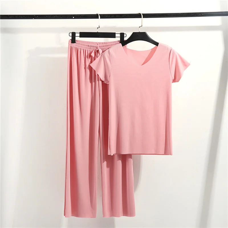 Women's Home Clothes Suit Of Lady House Summer Living Room Wear Autumn Loose Homewear Pants Two Piece Set For Women Cute Pajamas