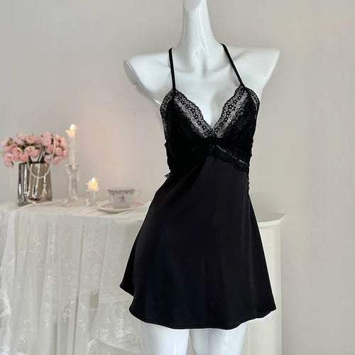Pure lust sexy lace court style princess suspender nightdress summer satin backless pajamas