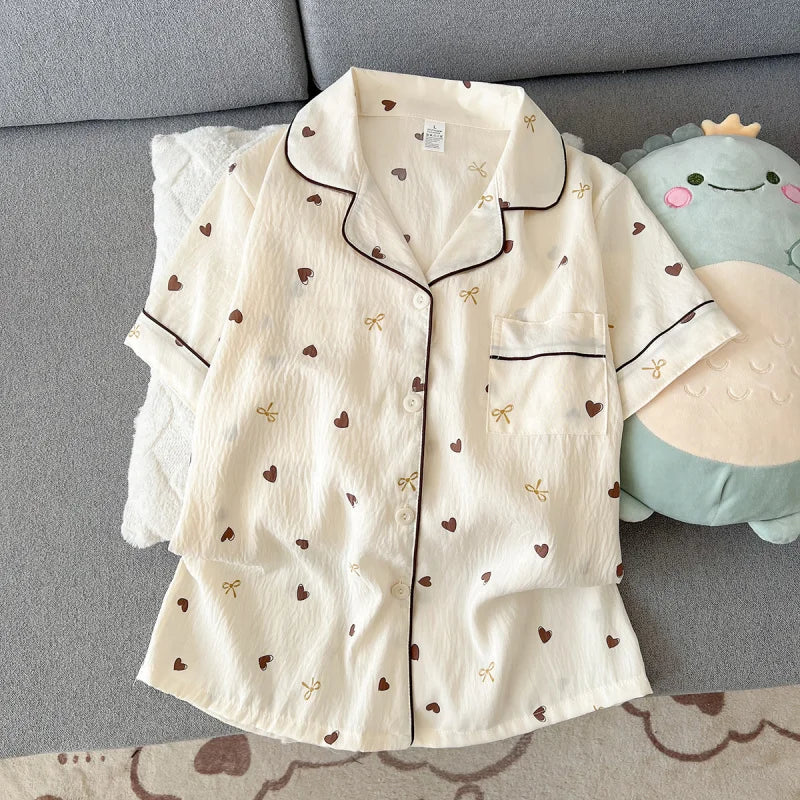 2 Summer Short-Sleeve Cloud Cotton Pajama Set for Women, Comfortable and Trendy, Shorts Suitable for Wearing Outside, Home Wear