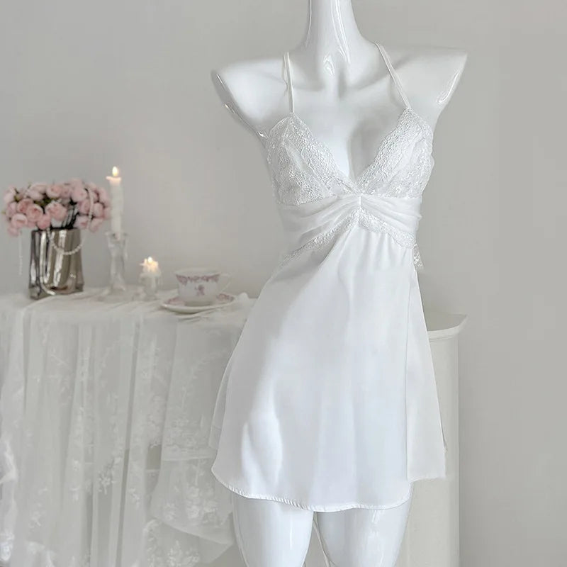 Pure lust sexy lace court style princess suspender nightdress summer satin backless pajamas