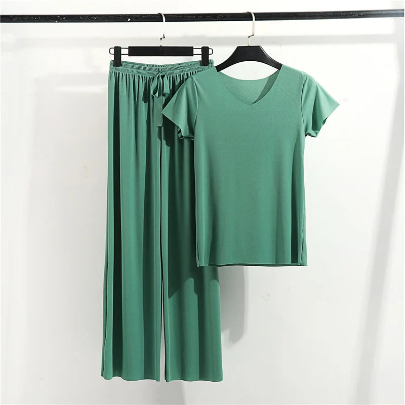 Women's Home Clothes Suit Of Lady House Summer Living Room Wear Autumn Loose Homewear Pants Two Piece Set For Women Cute Pajamas