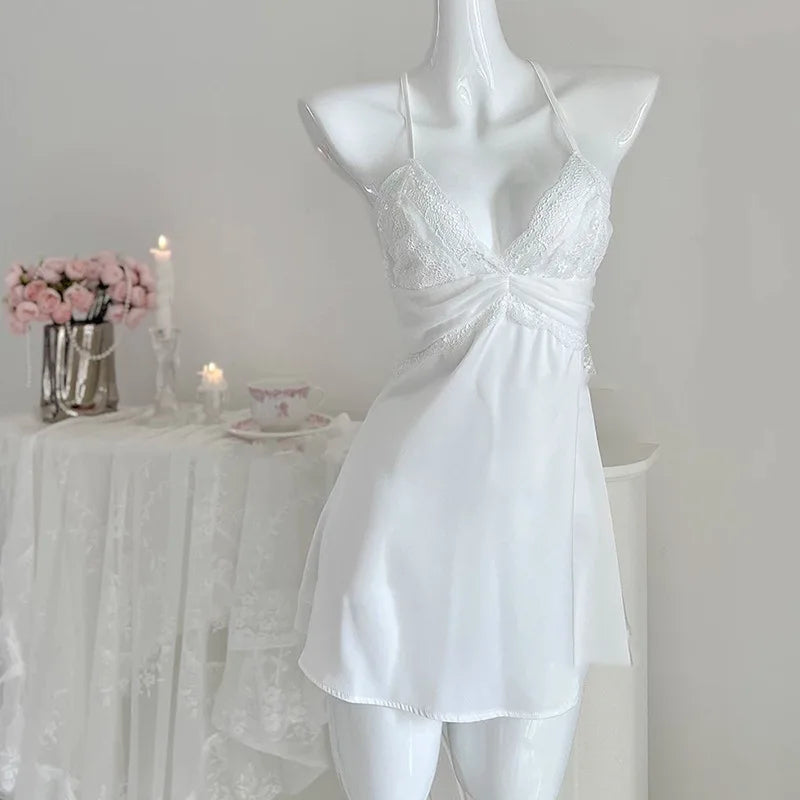 Pure lust sexy lace court style princess suspender nightdress summer satin backless pajamas
