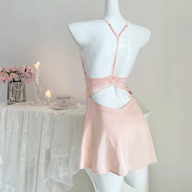 Pure lust sexy lace court style princess suspender nightdress summer satin backless pajamas