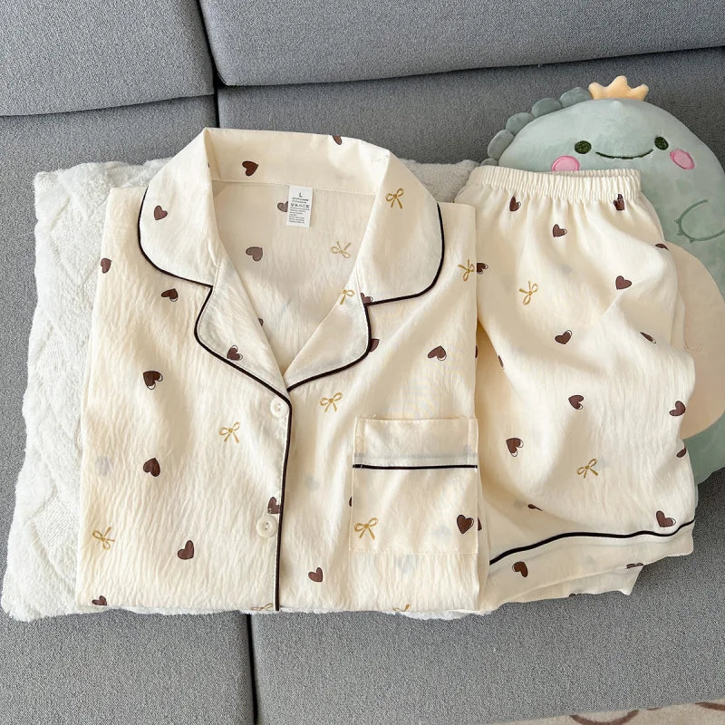2 Summer Short-Sleeve Cloud Cotton Pajama Set for Women, Comfortable and Trendy, Shorts Suitable for Wearing Outside, Home Wear