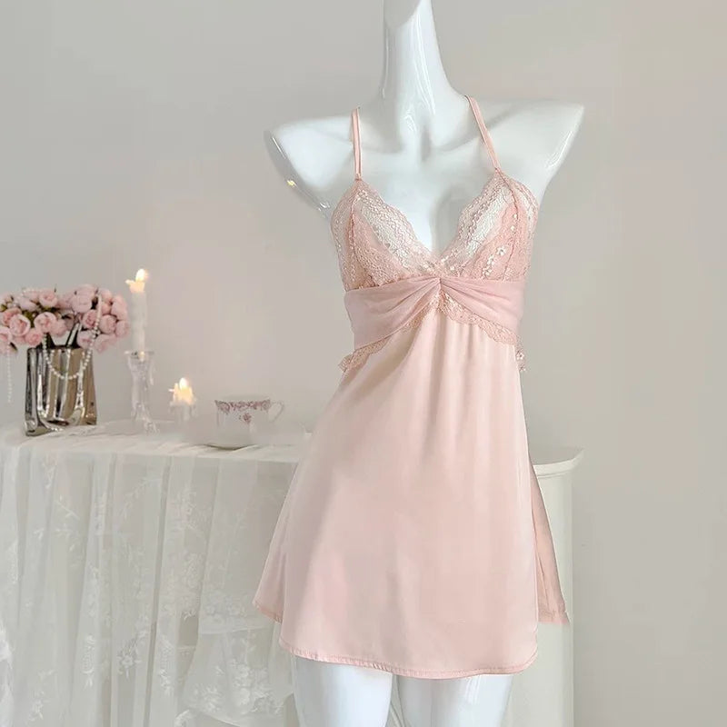 Pure lust sexy lace court style princess suspender nightdress summer satin backless pajamas
