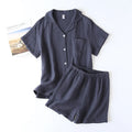 Cotton double-layer gauze Washed crepe fabric Short sleeved shorts Pajama set for women Collar plus size home clothing