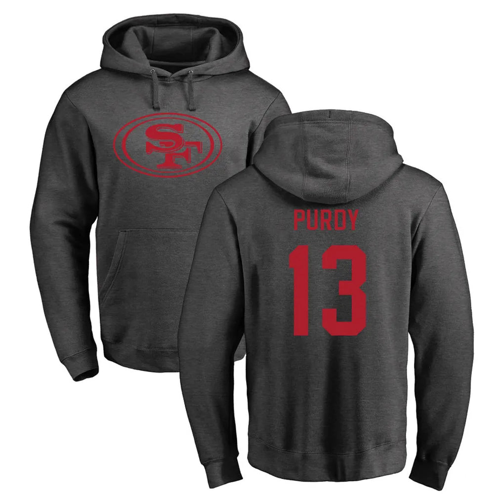 Kieara SF.49ers #13 Brock Purdy Player Anthracite Pullover Hoodies Home Game Stitched Jerseys