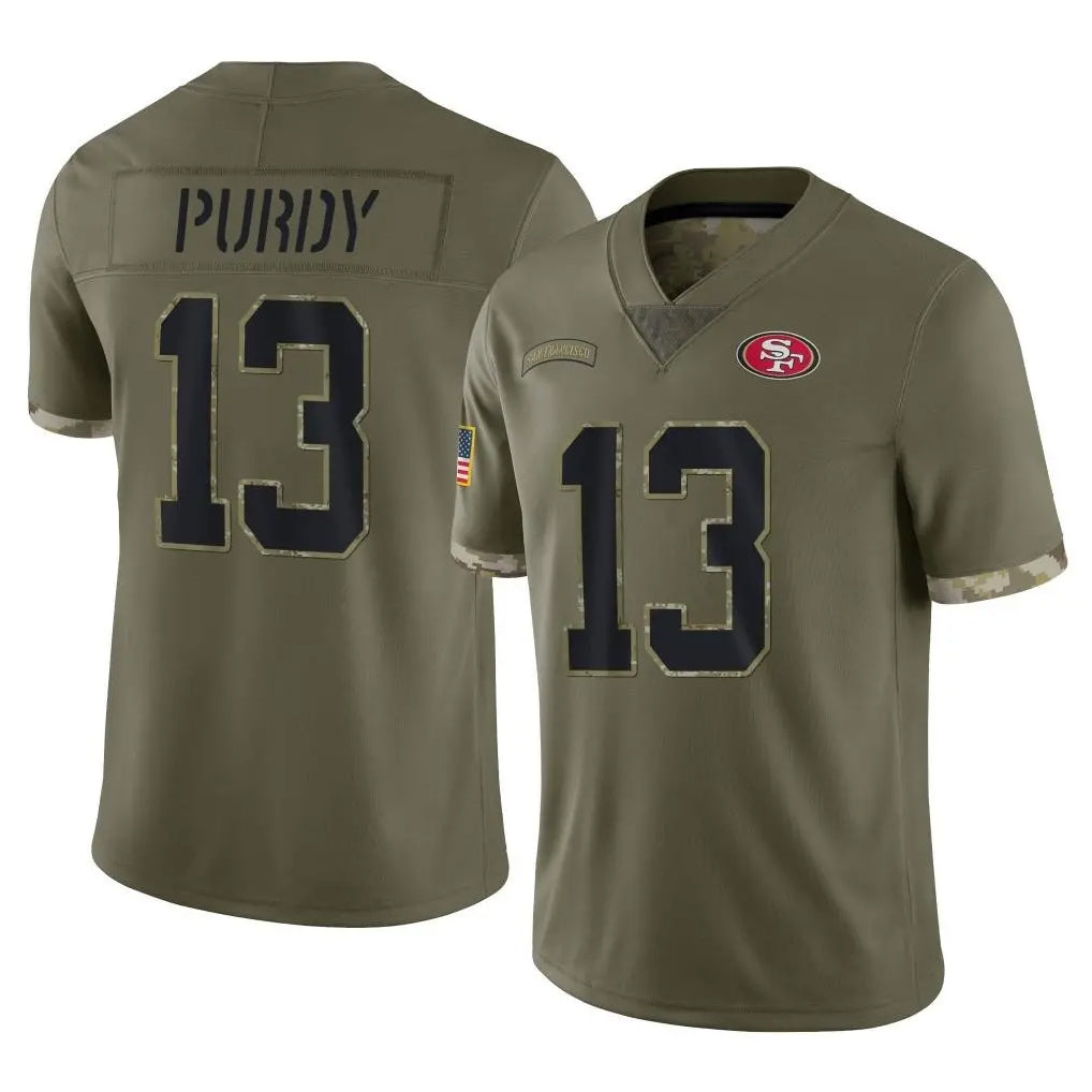 Kieara SF.49ers #13 Brock Purdy Player Olive Limited Salute To Service Home Game Stitched Jerseys