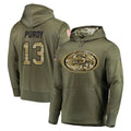 Kieara SF.49ers #13 Brock Purdy Player Olive Salute to Service Pullover Hoodie Home Game Stitched Jerseys