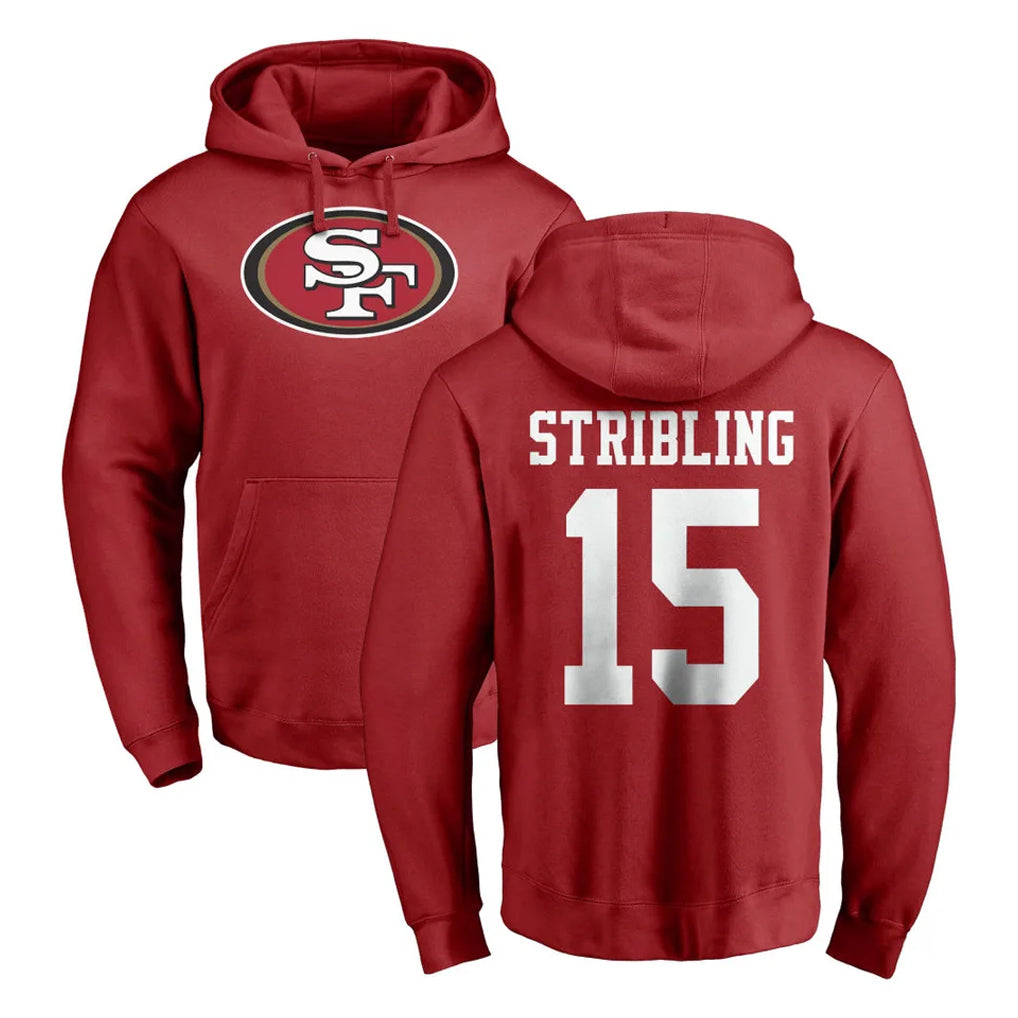 Kieara SF.49ers #15 De'Zhaun Stribling Player Red LOGO Pullover Hoodies Home Game Stitched Jerseys