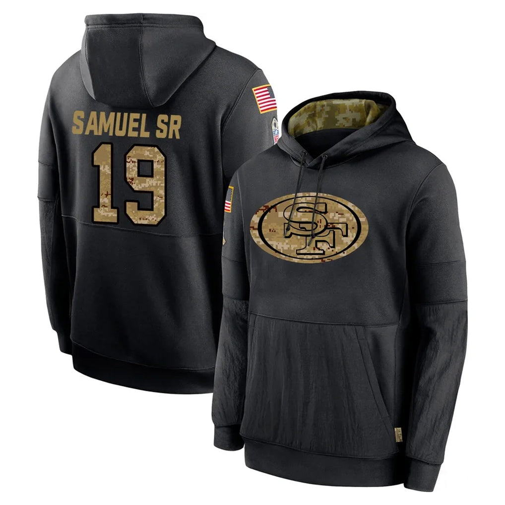 Kieara SF.49ers #19 Deebo Samuel Sr. Player Black Salute to Service Sideline Performance Pullover Hoodies Home Game Stitched Jerseys