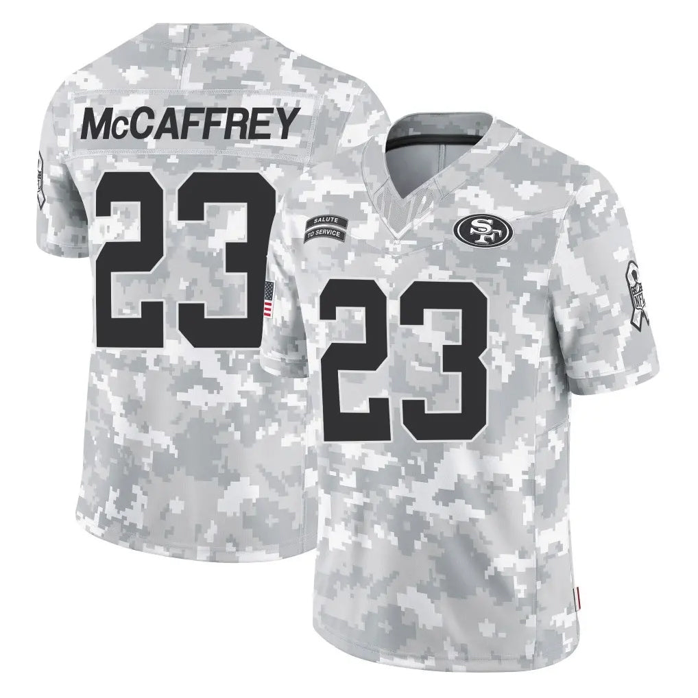 Kieara SF.49ers #23 Christian McCaffrey Player Arctic Camo Limited Salute To Service Home Game Stitched Jerseys