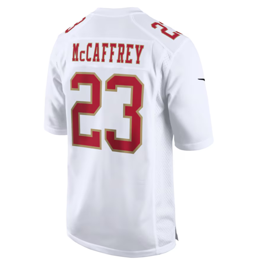 Kieara SF.49ers #23 Christian McCaffrey Player Tundra White Fashion Game Stitched Jersey