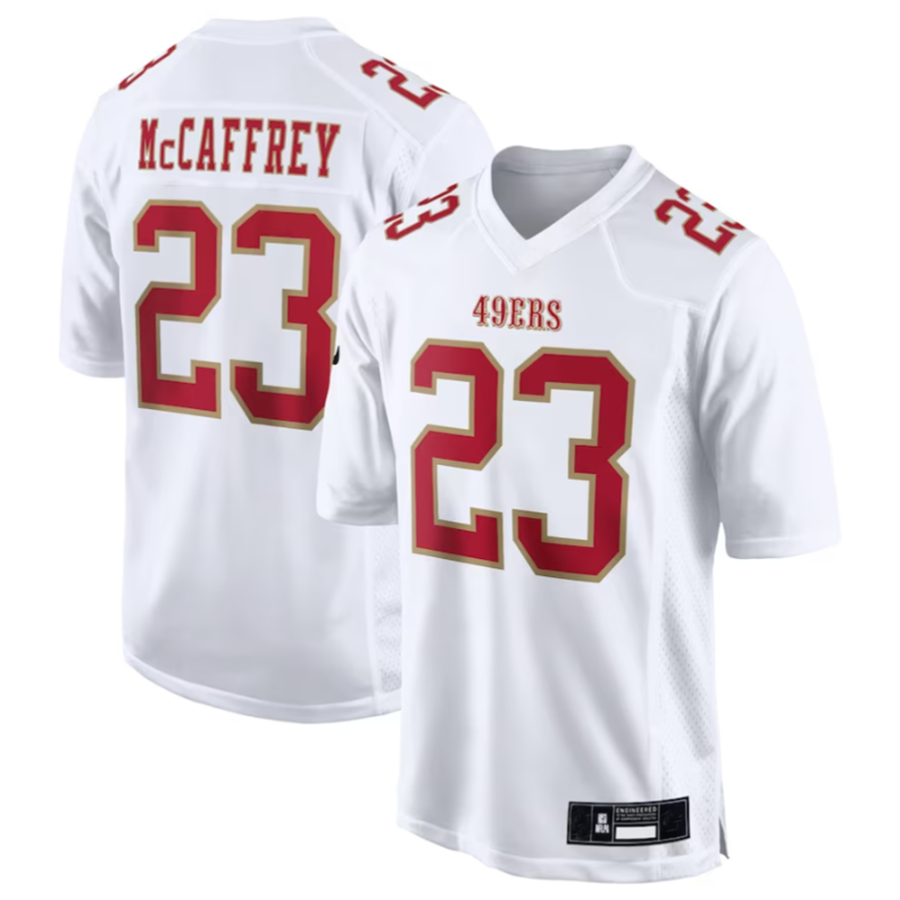 Kieara SF.49ers #23 Christian McCaffrey Tundra White Fashion Game American Stitched Jersey