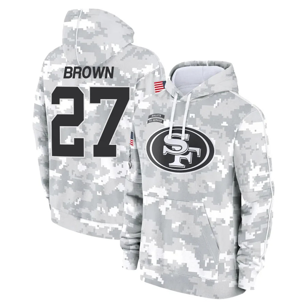 Kieara SF.49ers #27 Ji'Ayir Brown Player Arctic Camo Limited Salute to Service Pullover Hoodies Game Stitched Jerseys