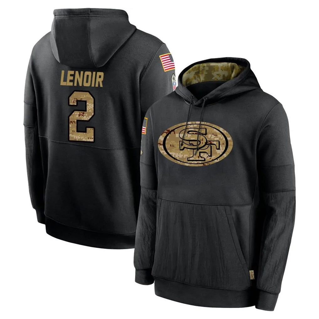 Kieara SF.49ers #2 Deommodore Lenoir Player Black Salute to Service Sideline Performance Pullover Hoodies Home Game Stitched Jerseys