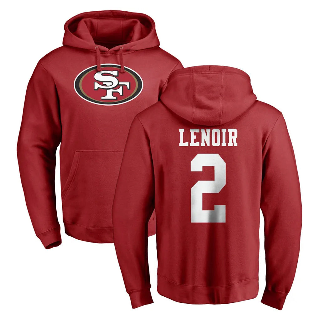 Kieara SF.49ers #2 Deommodore Lenoir Player Red LOGO Pullover Hoodies Home Game Stitched Jerseys
