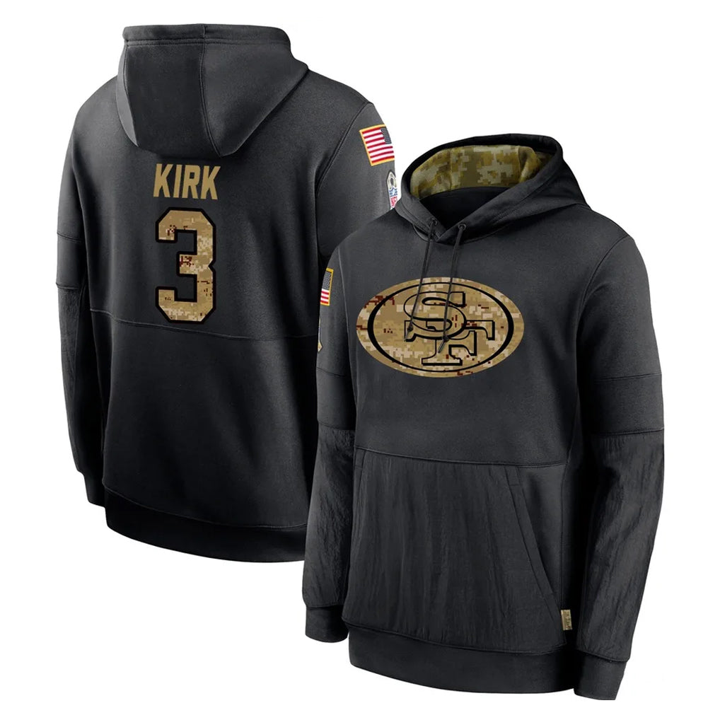 Kieara SF.49ers #3 Christian Kirk Player Black Salute to Service Sideline Performance Pullover Hoodies Home Game Stitched Jerseys
