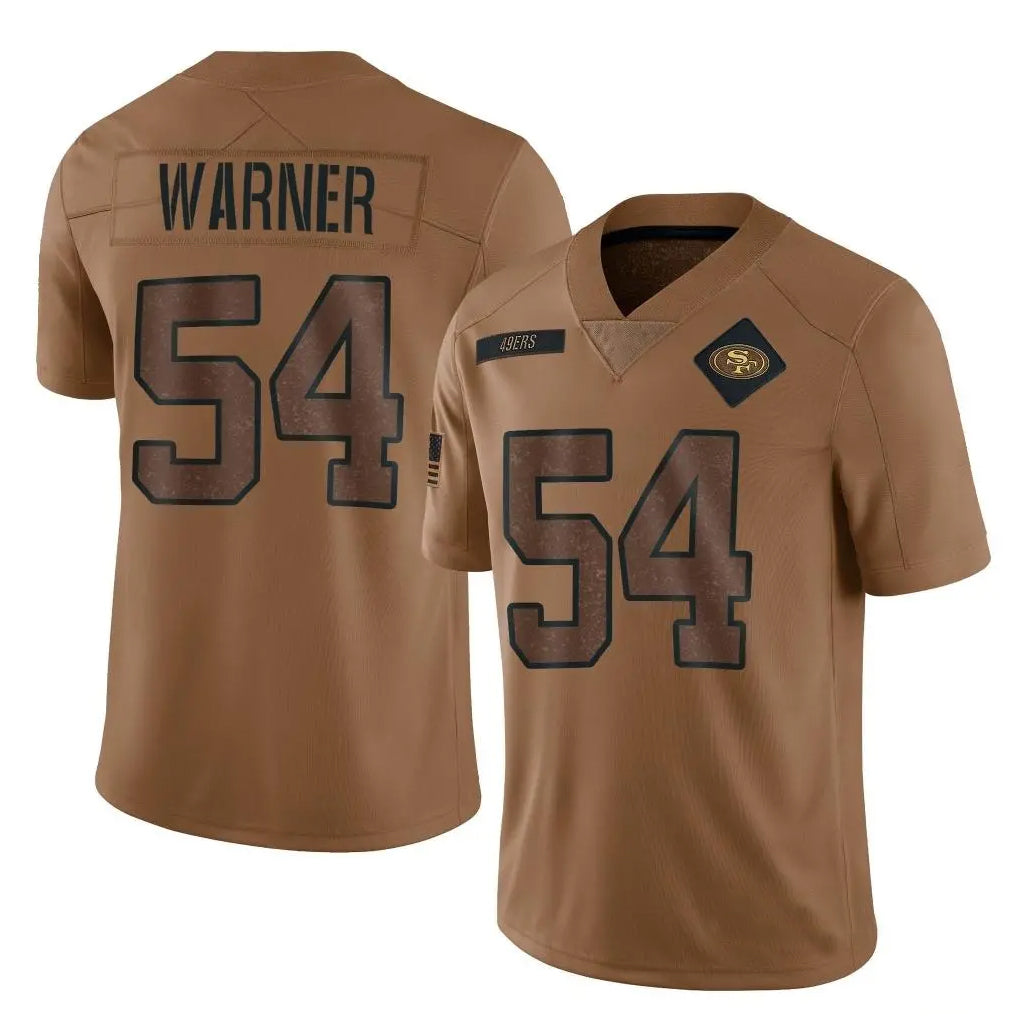 Kieara SF.49ers #54 Fred Warner Player Brown Salute To Service Limited Stitched Jerseys