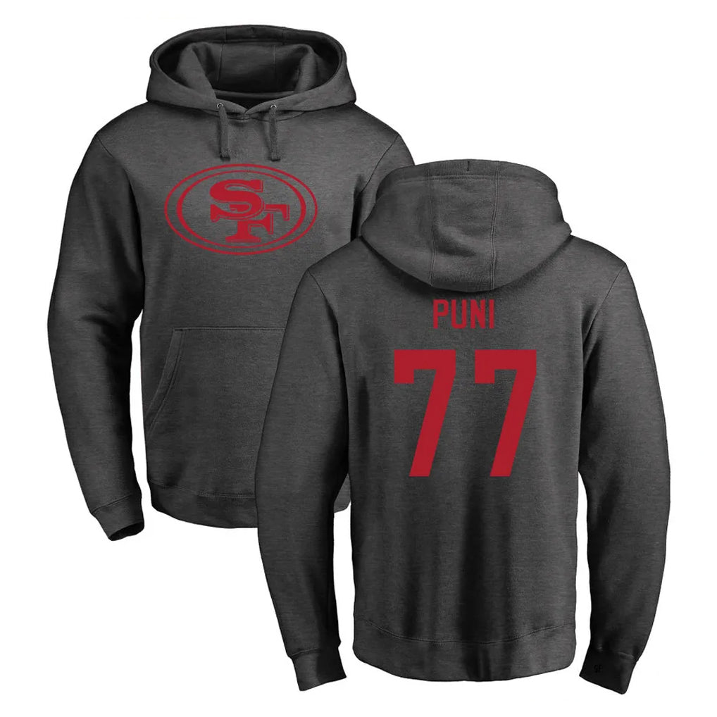Kieara SF.49ers #77 Dominick Puni Player Anthracite Pullover Hoodies Home Game Stitched Jerseys