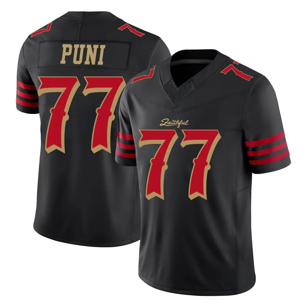 Kieara SF.49ers #77 Dominick Puni Player Black Limited Rivalries Collection Home Game Stitched Jerseys