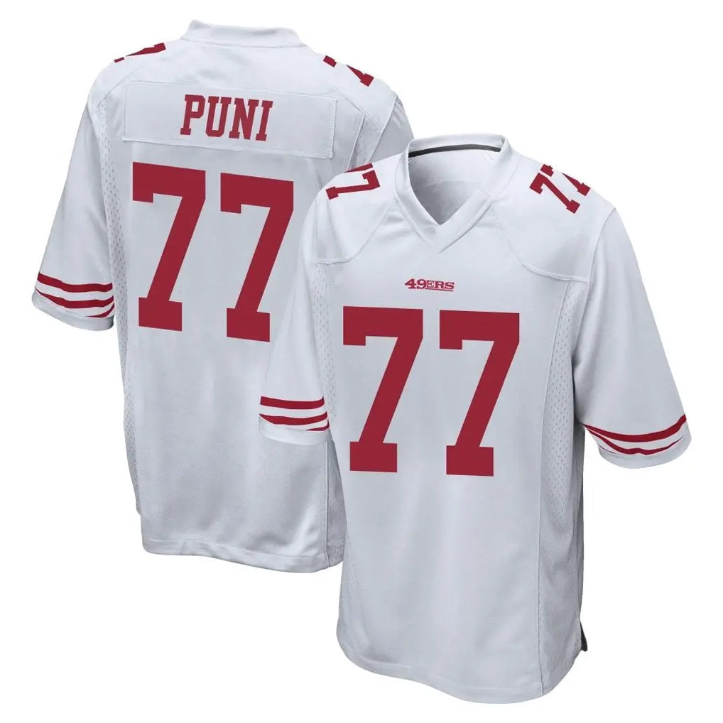 Kieara SF.49ers #77 Dominick Puni Player White Home Game Stitched Jerseys