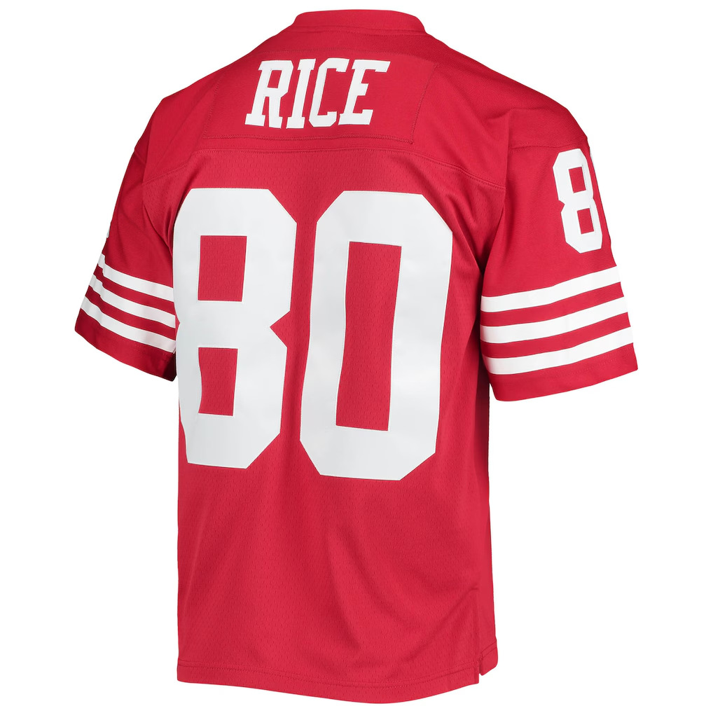Kieara SF.49ers #80 Jerry Rice Mitchell & Ness Scarlet Legacy Replica Jersey Stitched Puhic Game Jerseys
