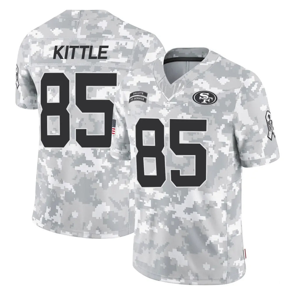 Kieara SF.49ers #85 George Kittle Player Arctic Camo Limited Salute To Service Home Game Stitched Jerseys