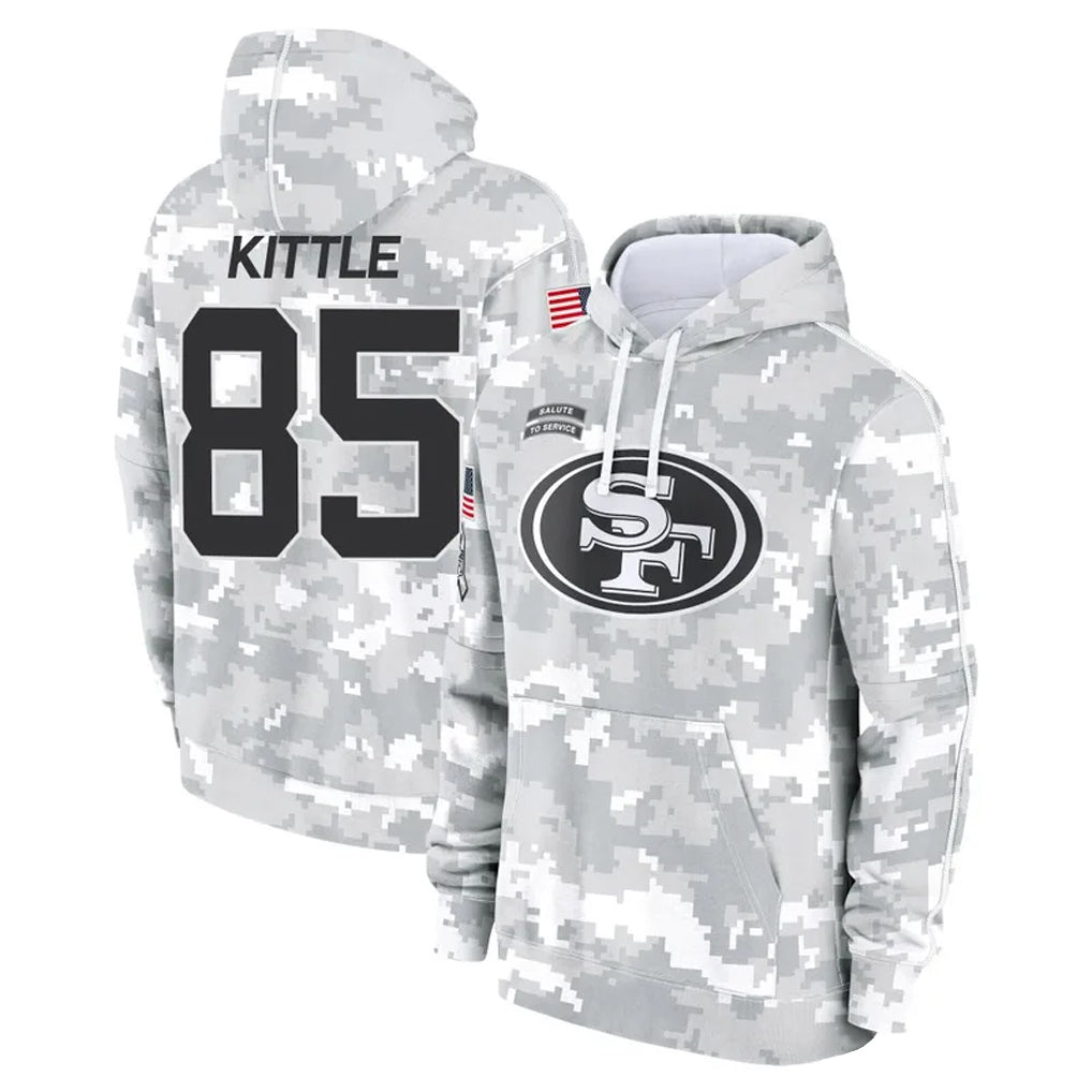Kieara SF.49ers #85 George Kittle Player Arctic Camo Salute to Service Hoodies Stitched Jerseys
