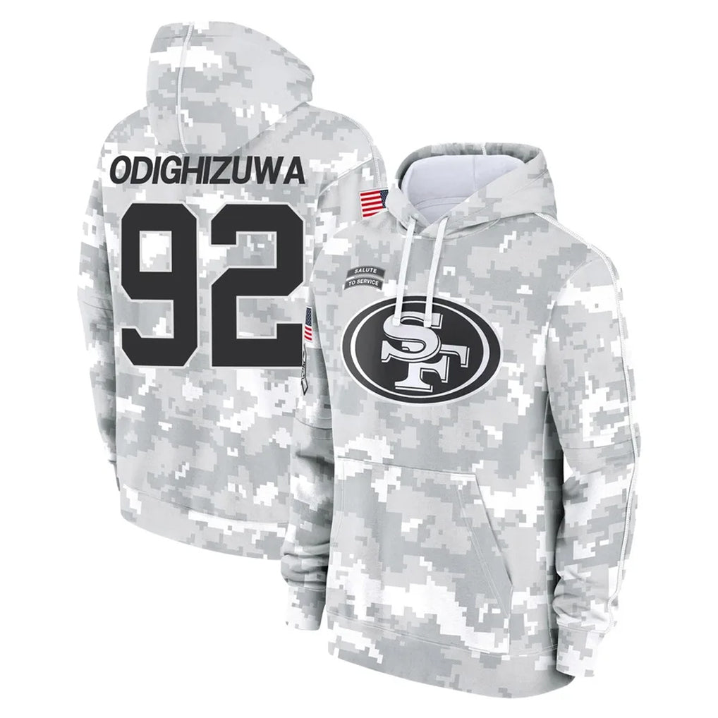 Kieara SF.49ers #92 Osa Odighizuwa Player Arctic Camo Limited Salute to Service Pullover Hoodies Game Stitched Jerseys